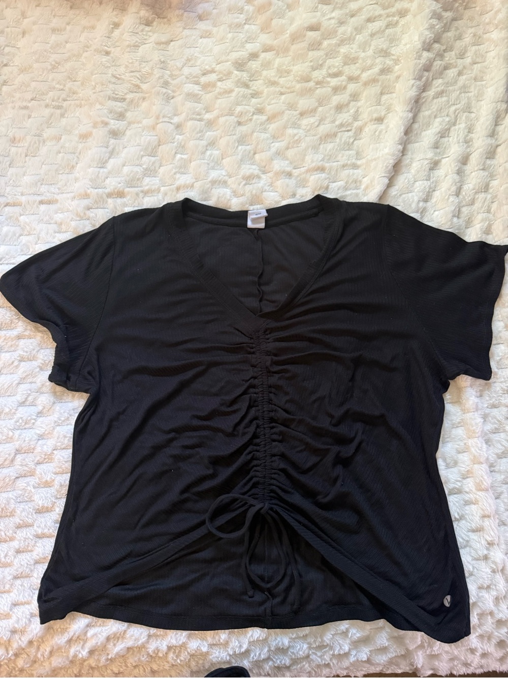 Black Ruched Front V-Neck Top